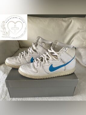 Nike White High-Top Sneakers with Blue Swoosh Accents